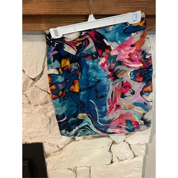 Silence + Noise Womens Multicolor Graphic Ruched Pencil Mini Dress Size 6 - Picture 2 of 6